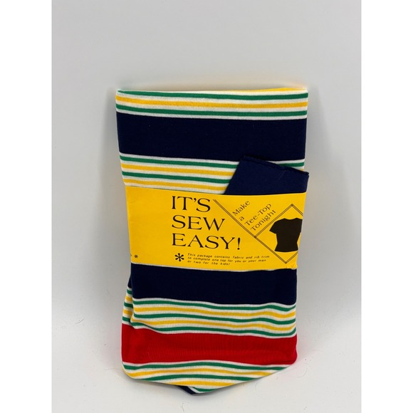Vintage It's Sew Easy Striped Fabric & Rib Trim T-Shirt Kit Make Tee Tonight - Picture 1 of 4